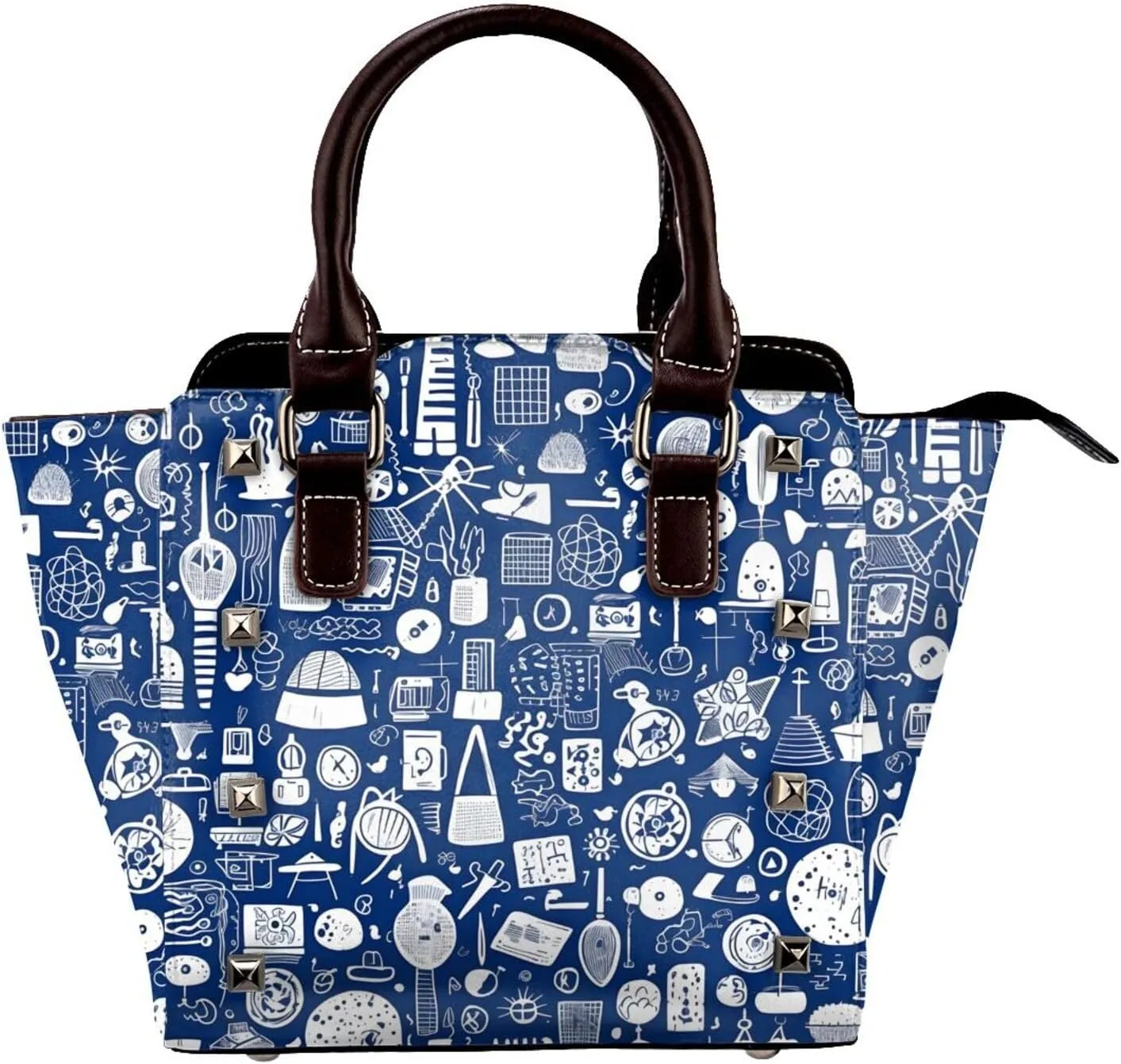 Leather Shoulder Bag for Women, Modern Pattern Studded Purse Abstract Art Crossbody Handbags Punk Hobo Bag with Adjustable Strap