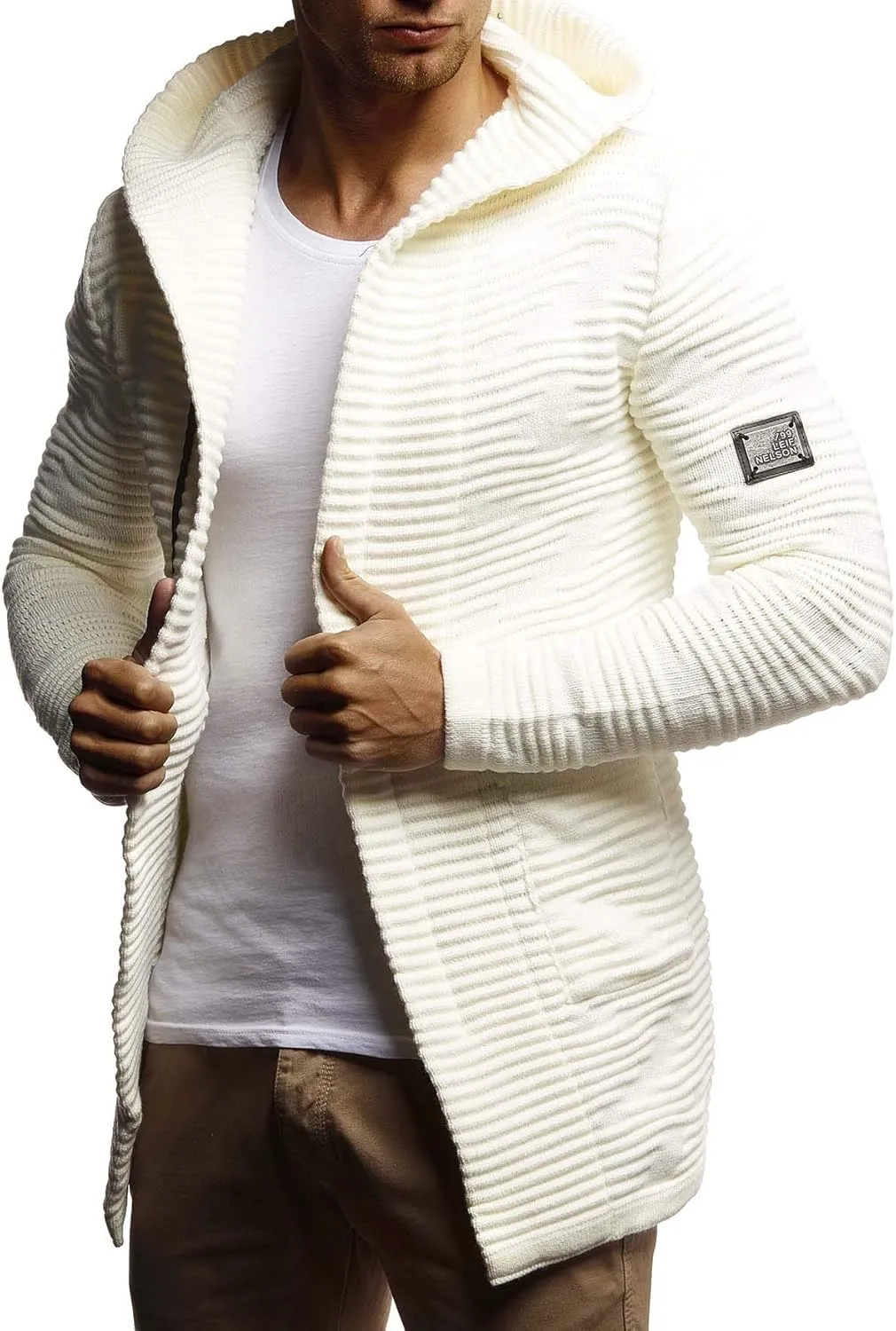 Leif Nelson Men's Sweatshirt Cardigan Slim Fit | Men Sweat Jacket with a Hood | Modern Hoody Pullover Hoodie | LN5715