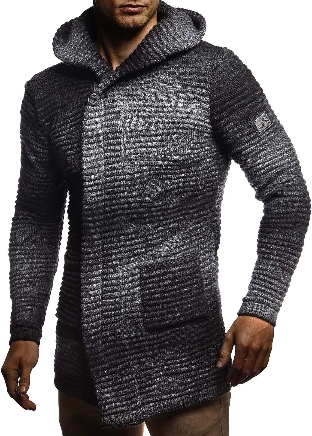 Leif Nelson Men's Sweatshirt Cardigan Slim Fit | Men Sweat Jacket with a Hood | Modern Hoody Pullover Hoodie | LN5715