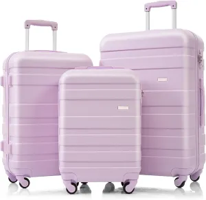 Lightweight Durable 3-Piece Luggage Set for Stress-Free Travel, Easy Maneuvering with 360 Spinner Wheels, Modern Purple Color