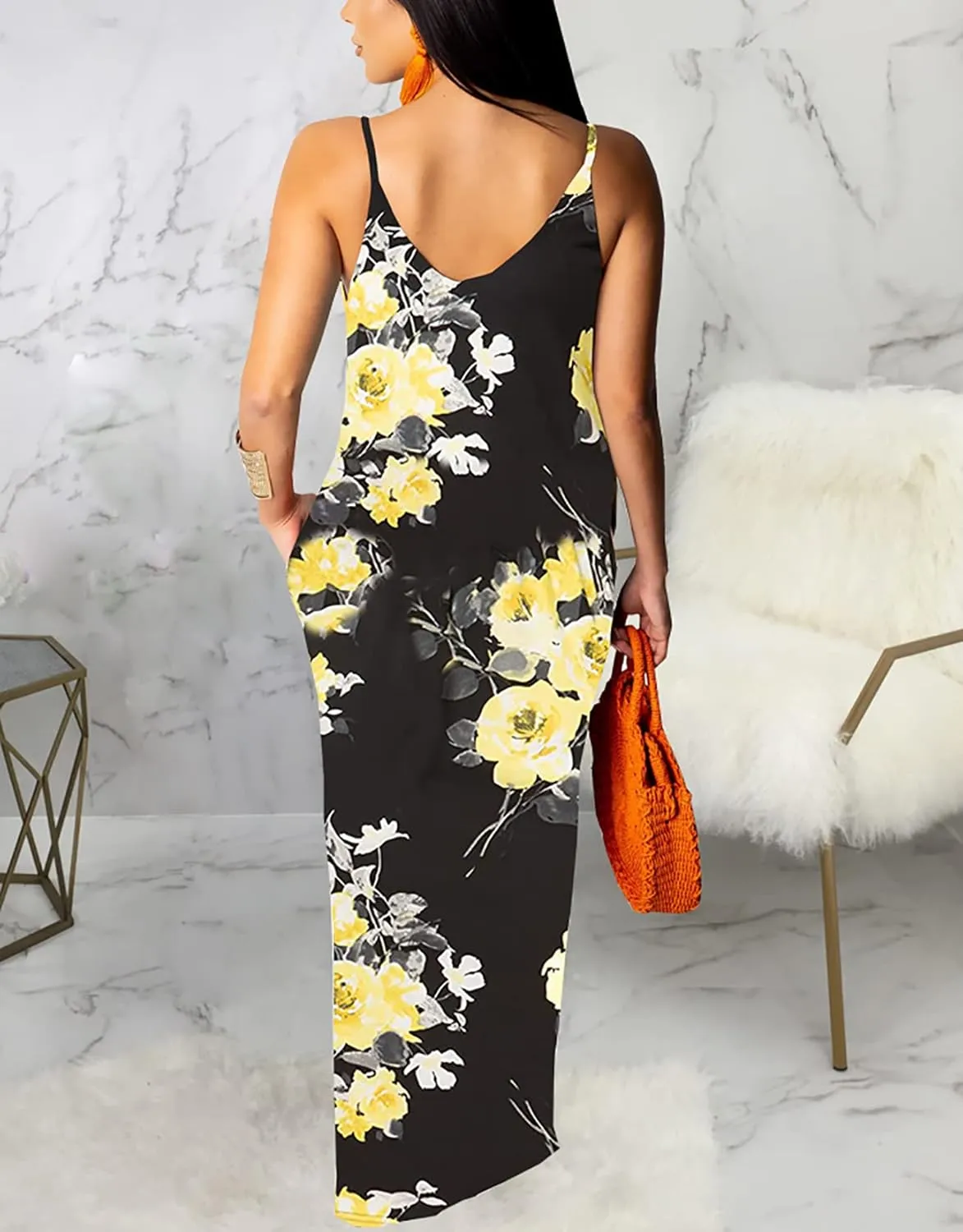 Maxi Dress for Women 2025 Plus Size Summer Casual Sexy Floral Sleeveless Vacation Long Sundresses with Pockets