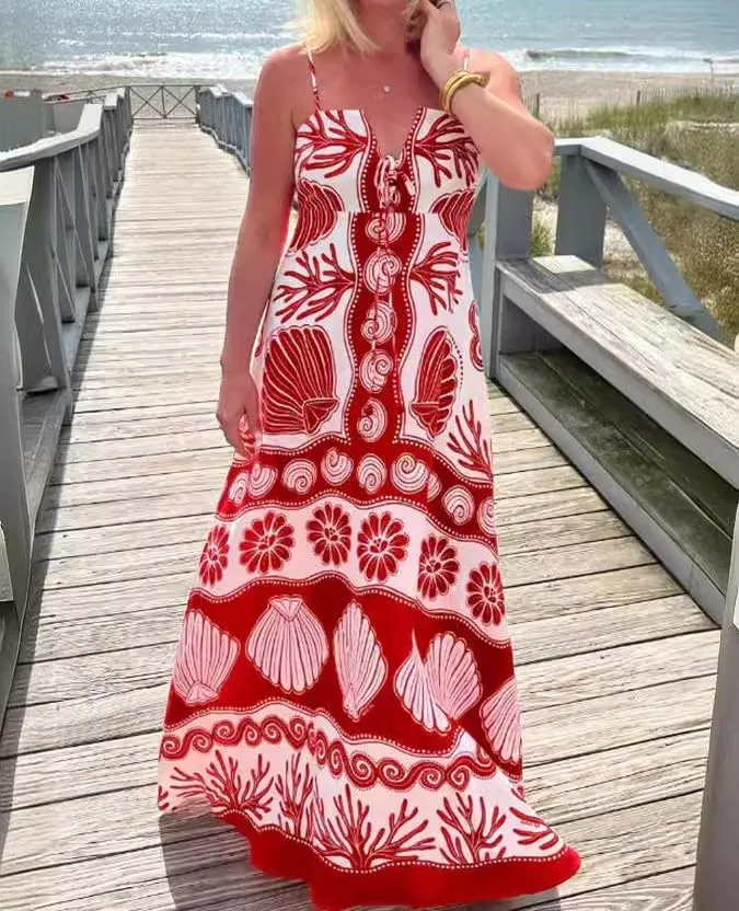 Melliflo Womens Printed Boho Maxi Dress Sleeveless Spaghetti Straps A Line Long Dress Summer Beach Vacation Swing Sundress