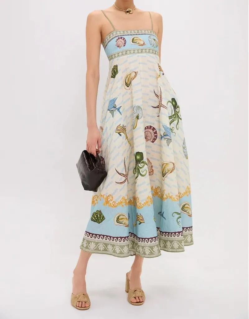 Melliflo Womens Printed Boho Maxi Dress Sleeveless Spaghetti Straps A Line Long Dress Summer Beach Vacation Swing Sundress