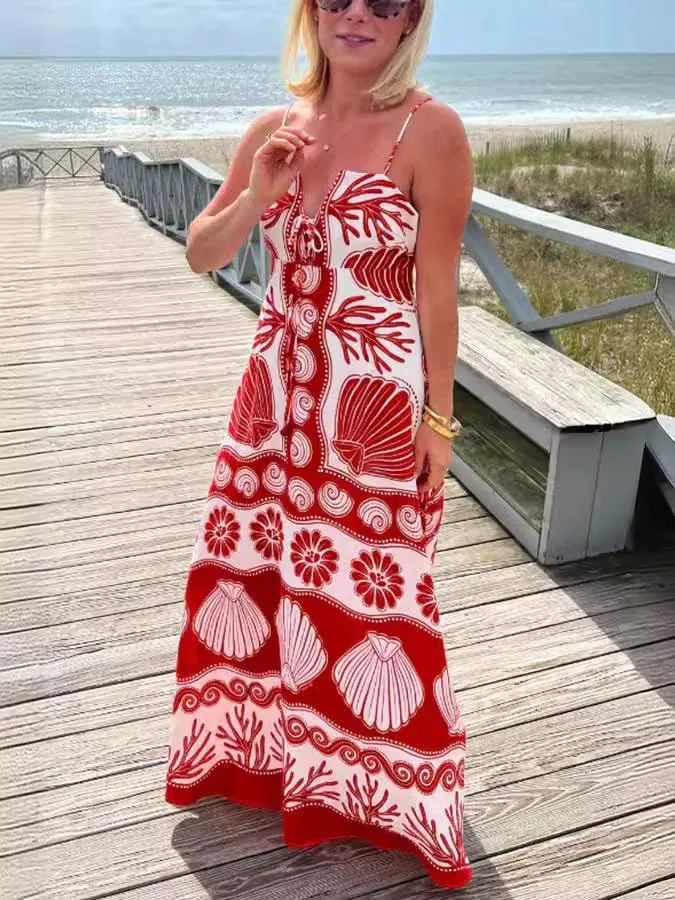 Melliflo Womens Printed Boho Maxi Dress Sleeveless Spaghetti Straps A Line Long Dress Summer Beach Vacation Swing Sundress