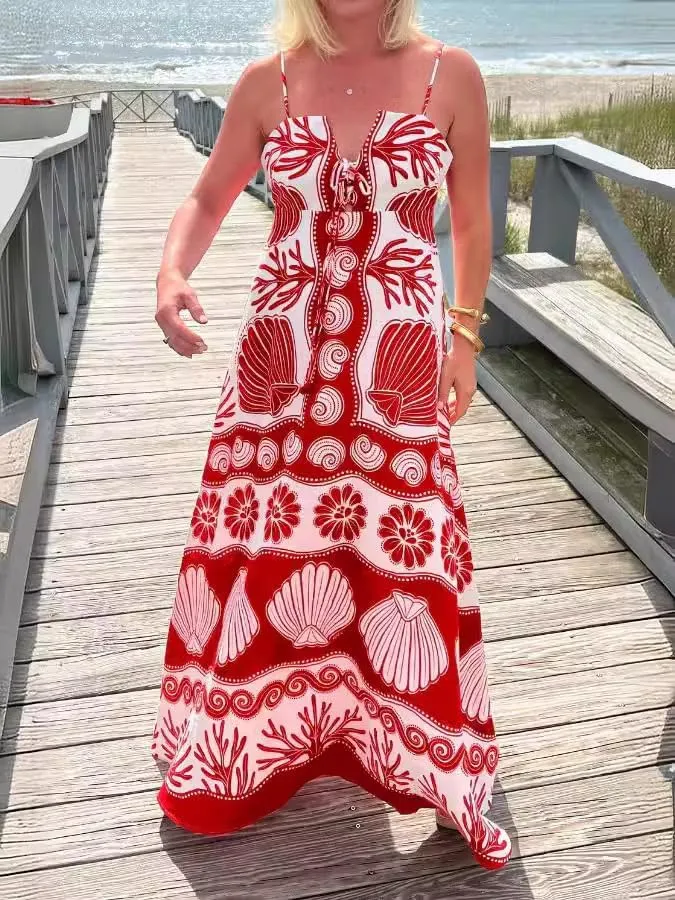 Melliflo Womens Printed Boho Maxi Dress Sleeveless Spaghetti Straps A Line Long Dress Summer Beach Vacation Swing Sundress