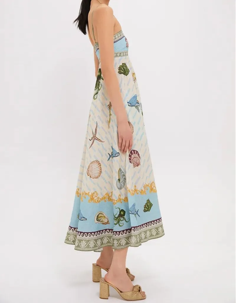 Melliflo Womens Printed Boho Maxi Dress Sleeveless Spaghetti Straps A Line Long Dress Summer Beach Vacation Swing Sundress