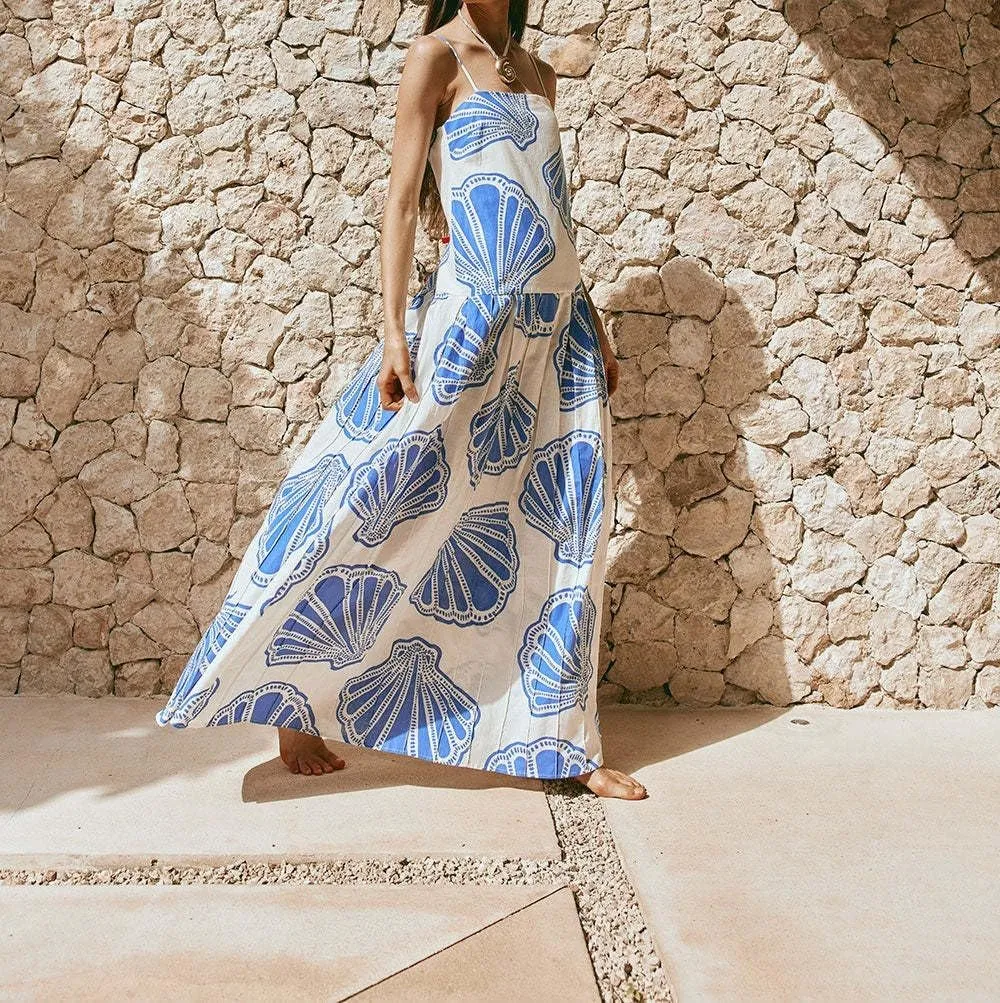 Melliflo Womens Printed Boho Maxi Dress Sleeveless Spaghetti Straps A Line Long Dress Summer Beach Vacation Swing Sundress