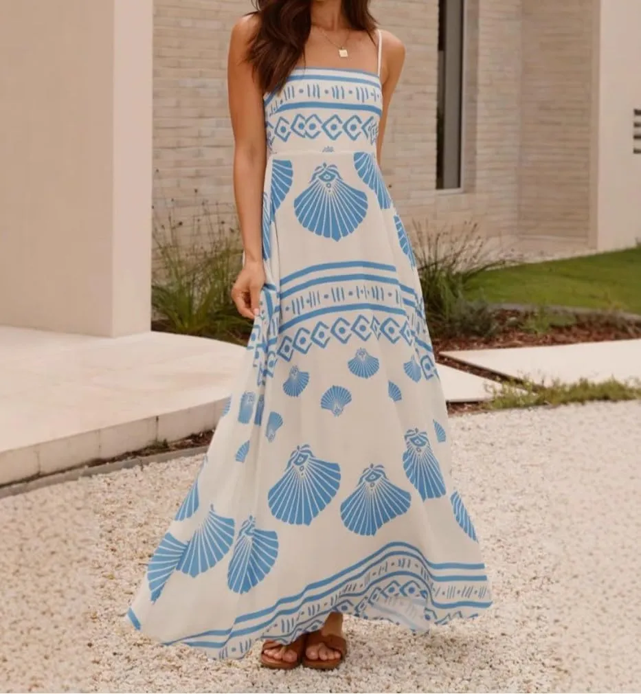 Melliflo Womens Printed Boho Maxi Dress Sleeveless Spaghetti Straps A Line Long Dress Summer Beach Vacation Swing Sundress