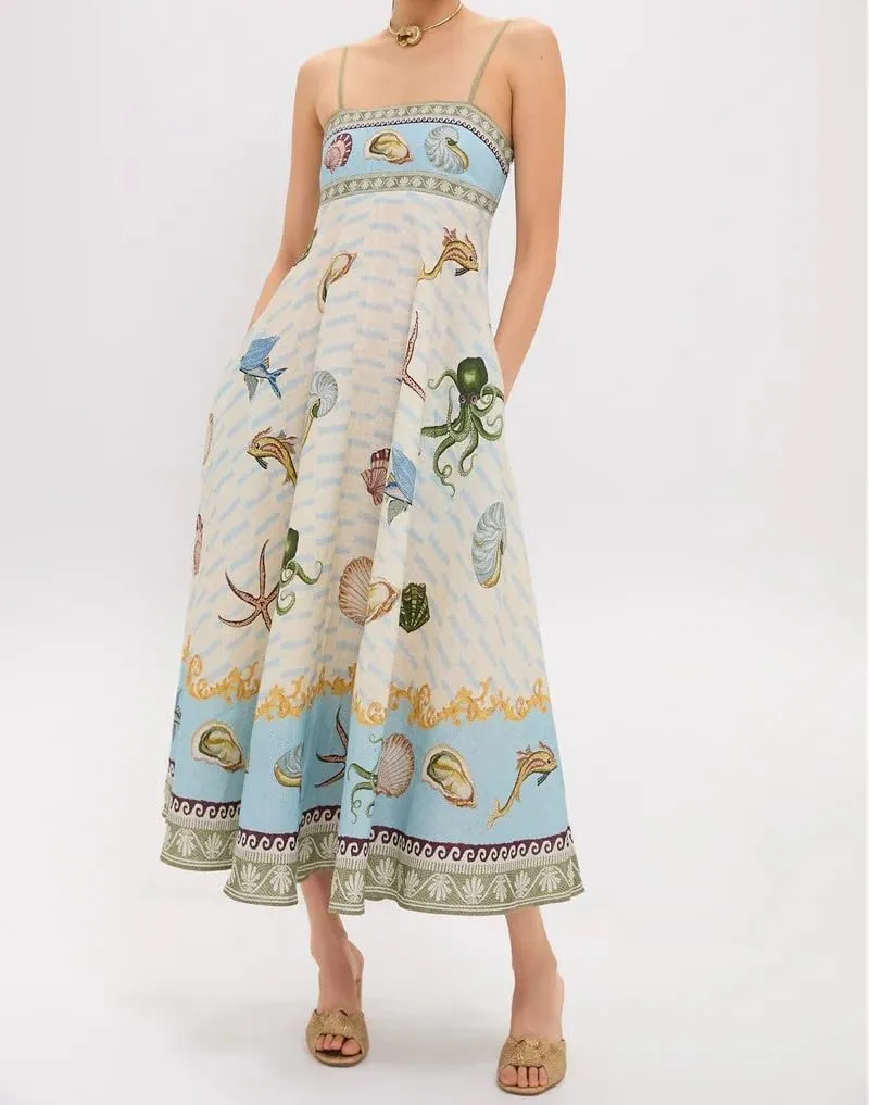 Melliflo Womens Printed Boho Maxi Dress Sleeveless Spaghetti Straps A Line Long Dress Summer Beach Vacation Swing Sundress