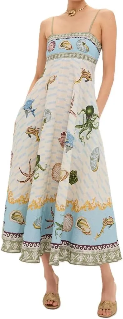 Melliflo Womens Printed Boho Maxi Dress Sleeveless Spaghetti Straps A Line Long Dress Summer Beach Vacation Swing Sundress