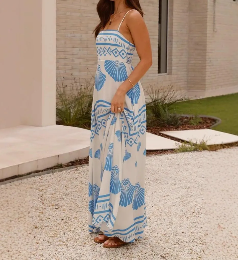 Melliflo Womens Printed Boho Maxi Dress Sleeveless Spaghetti Straps A Line Long Dress Summer Beach Vacation Swing Sundress