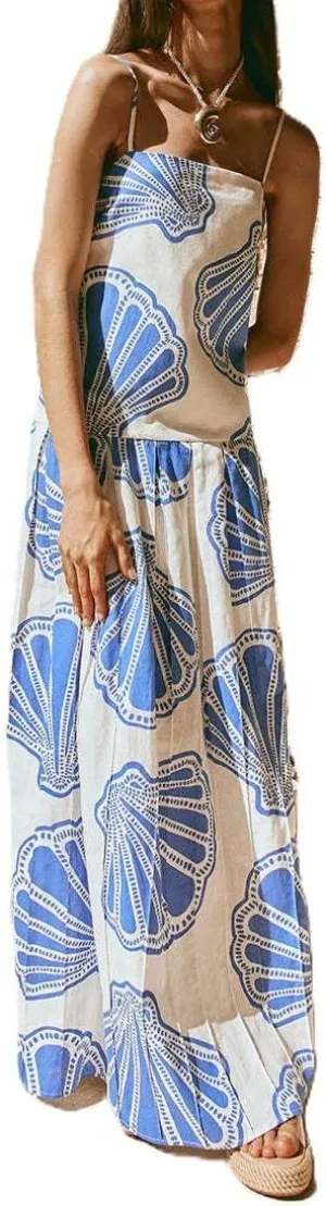 Melliflo Womens Printed Boho Maxi Dress Sleeveless Spaghetti Straps A Line Long Dress Summer Beach Vacation Swing Sundress