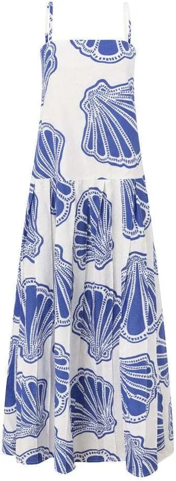 Melliflo Womens Printed Boho Maxi Dress Sleeveless Spaghetti Straps A Line Long Dress Summer Beach Vacation Swing Sundress