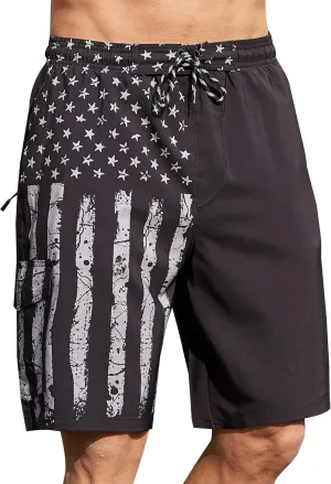 Men's Orange Solid High Rise Modern Swim Trunks with Compression Liner and Multiple Secure Pockets