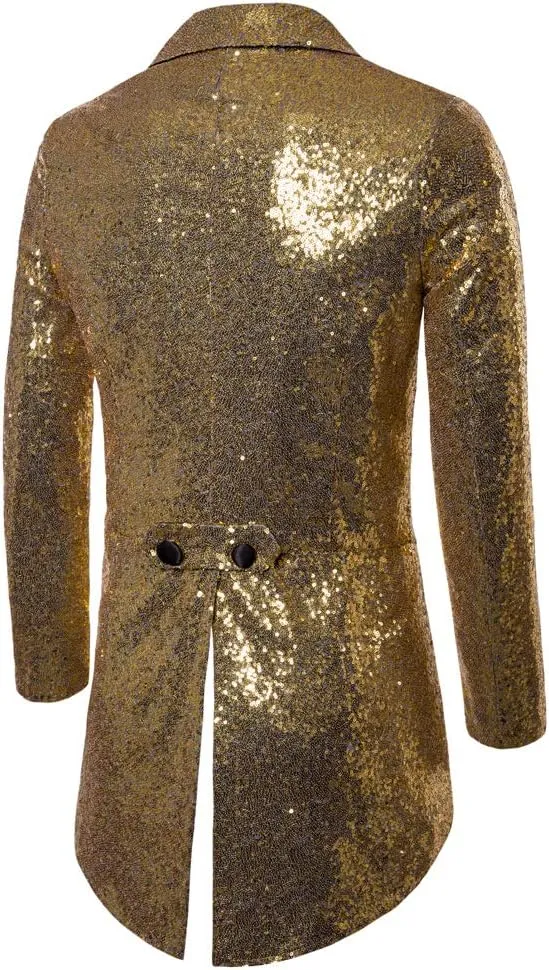 Mens Sequin Tuxedo Tailcoat Swallowtail Suit Jacket Dinner Party Wedding Blazer Slim Fit Show Tux Dress Coat