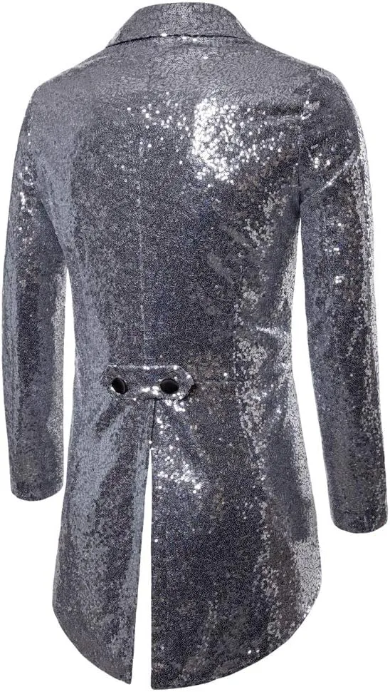 Mens Sequin Tuxedo Tailcoat Swallowtail Suit Jacket Dinner Party Wedding Blazer Slim Fit Show Tux Dress Coat