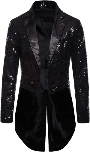 Mens Sequin Tuxedo Tailcoat Swallowtail Suit Jacket Dinner Party Wedding Blazer Slim Fit Show Tux Dress Coat