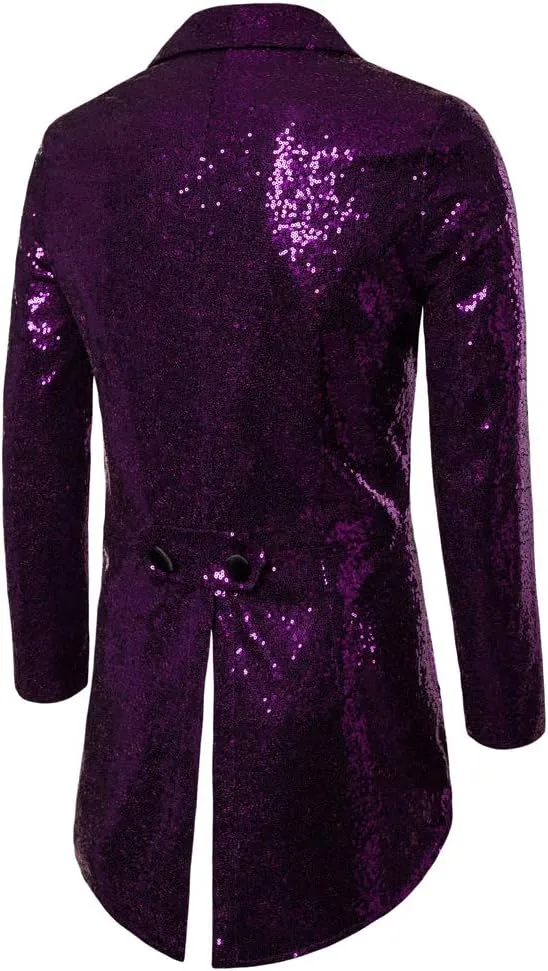 Mens Sequin Tuxedo Tailcoat Swallowtail Suit Jacket Dinner Party Wedding Blazer Slim Fit Show Tux Dress Coat