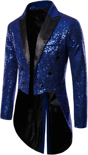 Mens Sequin Tuxedo Tailcoat Swallowtail Suit Jacket Dinner Party Wedding Blazer Slim Fit Show Tux Dress Coat