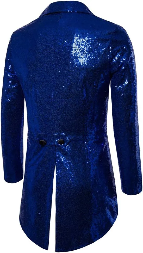 Mens Sequin Tuxedo Tailcoat Swallowtail Suit Jacket Dinner Party Wedding Blazer Slim Fit Show Tux Dress Coat