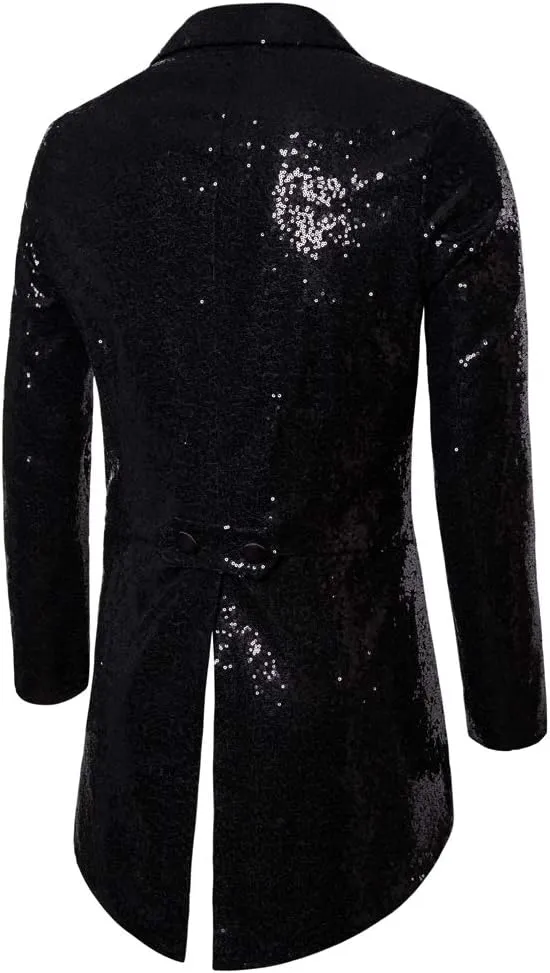 Mens Sequin Tuxedo Tailcoat Swallowtail Suit Jacket Dinner Party Wedding Blazer Slim Fit Show Tux Dress Coat