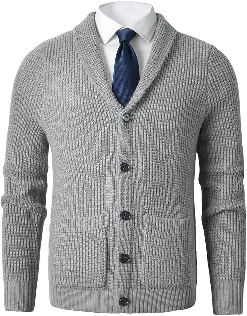 Men's Shawl Collar Cardigan Sweater - Cable Knit, Button-Up, Merino Wool - A Modern Classic That Never Goes Out of Style