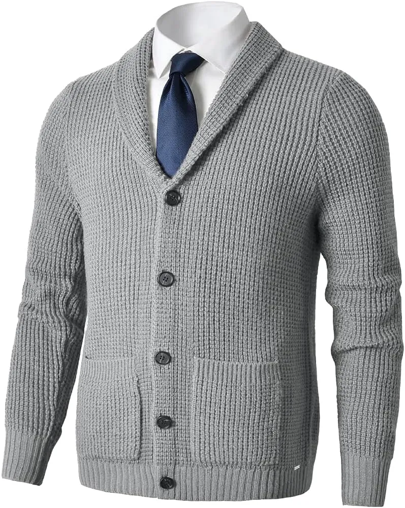 Men's Shawl Collar Cardigan Sweater - Cable Knit, Button-Up, Merino Wool - A Modern Classic That Never Goes Out of Style