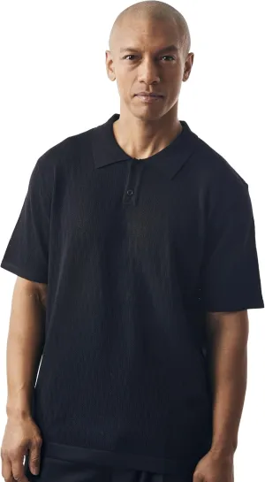 Mens Short Sleeve Knit Sports Shirt - Modern Polo Vintage Classics: Solid Cable Twist Jacquard Pattern