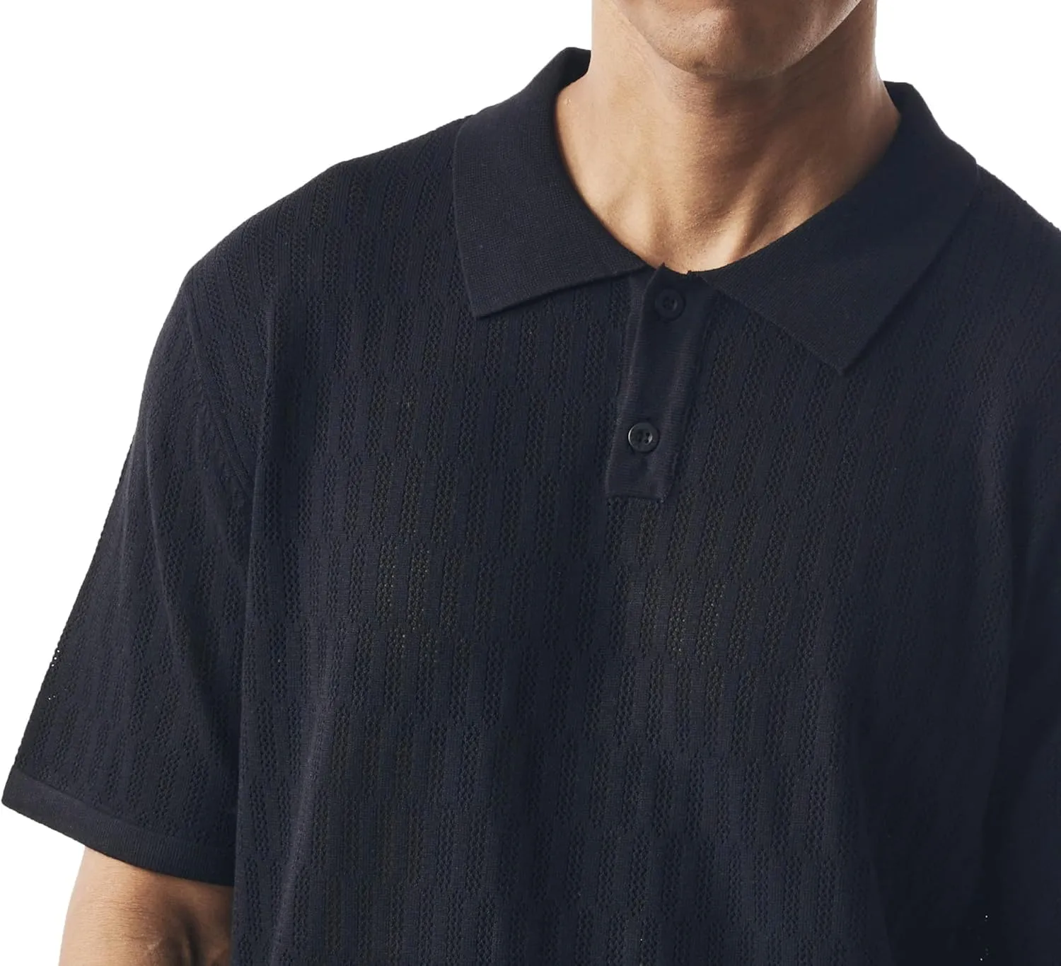 Mens Short Sleeve Knit Sports Shirt - Modern Polo Vintage Classics: Solid Cable Twist Jacquard Pattern