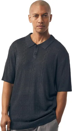 Mens Short Sleeve Knit Sports Shirt - Modern Polo Vintage Classics: Solid Cable Twist Jacquard Pattern