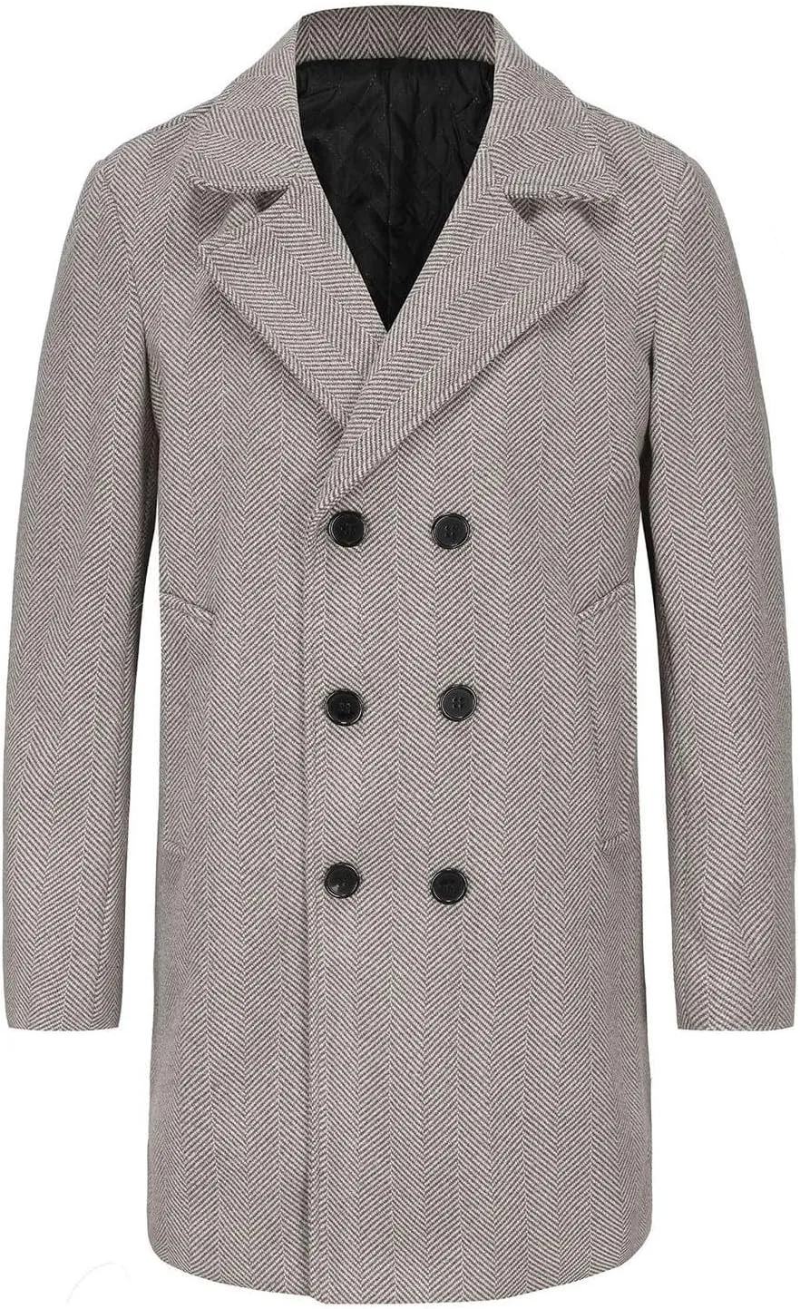 Mens Trench Coat Classic Notched Collar Overcoat Warm Double Breasted Peacoat Elegant Long Jacket Peacoat