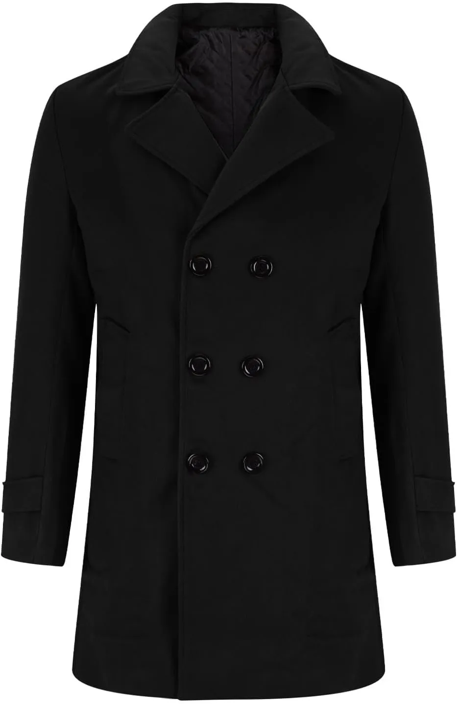 Mens Trench Coat Classic Notched Collar Overcoat Warm Double Breasted Peacoat Elegant Long Jacket Peacoat