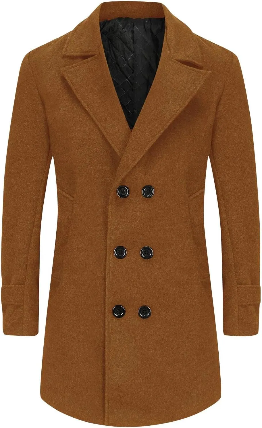 Mens Trench Coat Classic Notched Collar Overcoat Warm Double Breasted Peacoat Elegant Long Jacket Peacoat