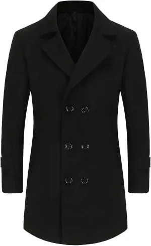 Mens Trench Coat Classic Notched Collar Overcoat Warm Double Breasted Peacoat Elegant Long Jacket Peacoat