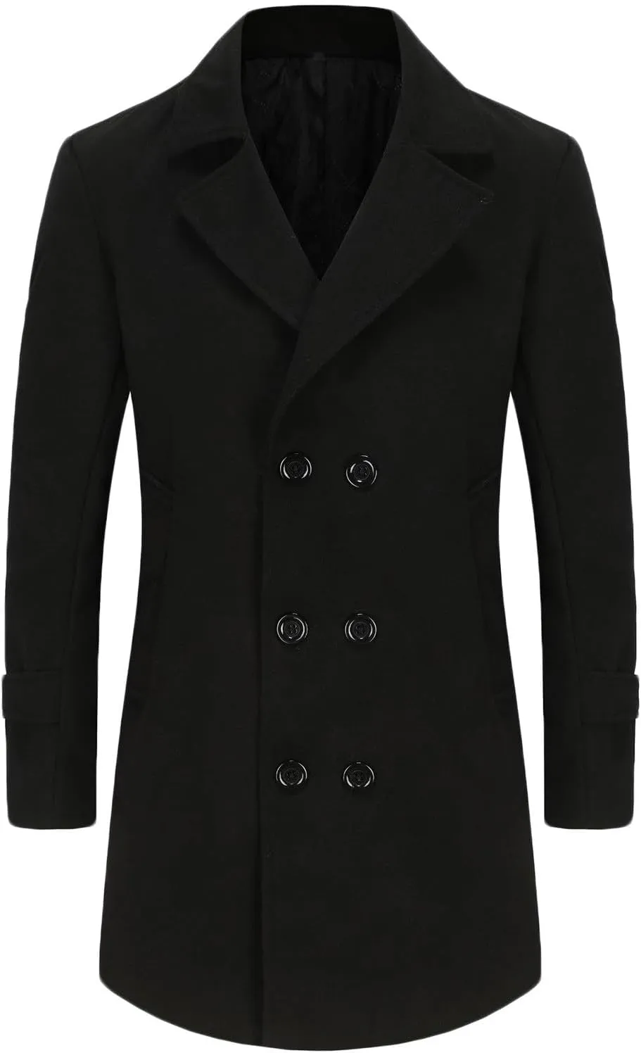 Mens Trench Coat Classic Notched Collar Overcoat Warm Double Breasted Peacoat Elegant Long Jacket Peacoat