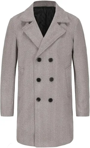 Mens Trench Coat Classic Notched Collar Overcoat Warm Double Breasted Peacoat Elegant Long Jacket Peacoat