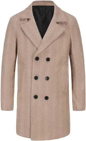 Mens Trench Coat Classic Notched Collar Overcoat Warm Double Breasted Peacoat Elegant Long Jacket Peacoat