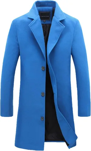 Mens Trench Coat Classic Notched Lapel Overcoat Winter Single Breasted Peacoat Warm Long Jacket Peacoat