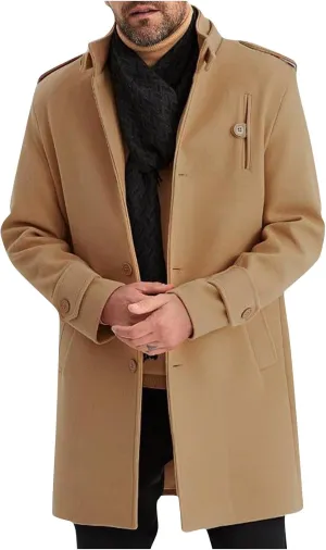 Men's Trench Coat Warm Notched Collar Overcoat Classic Single Breasted Peacoat Elegant Long Jacket Overcoat