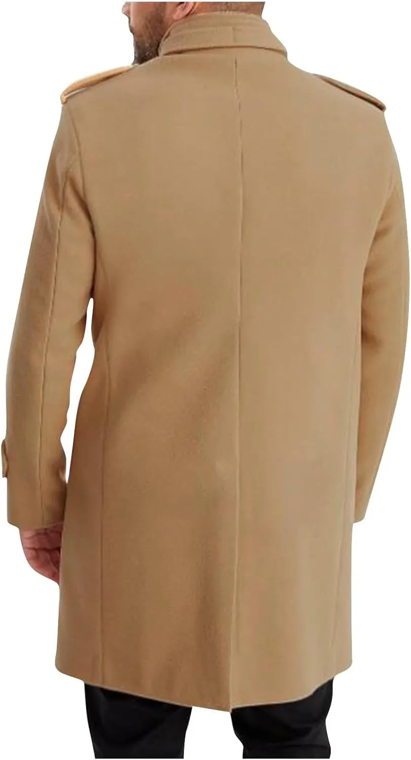 Men's Trench Coat Warm Notched Collar Overcoat Classic Single Breasted Peacoat Elegant Long Jacket Overcoat
