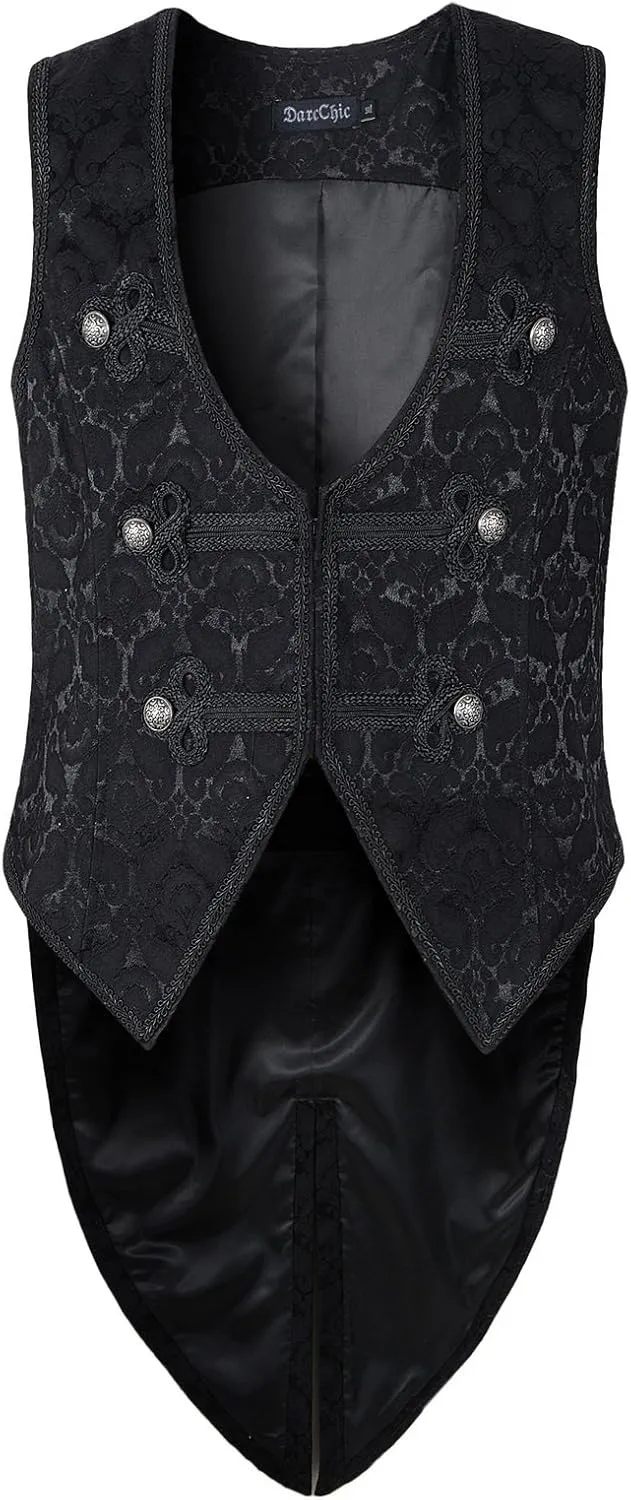 Mens Vest Waistcoat Tailcoat Black Damask Gothic Steampunk Victorian