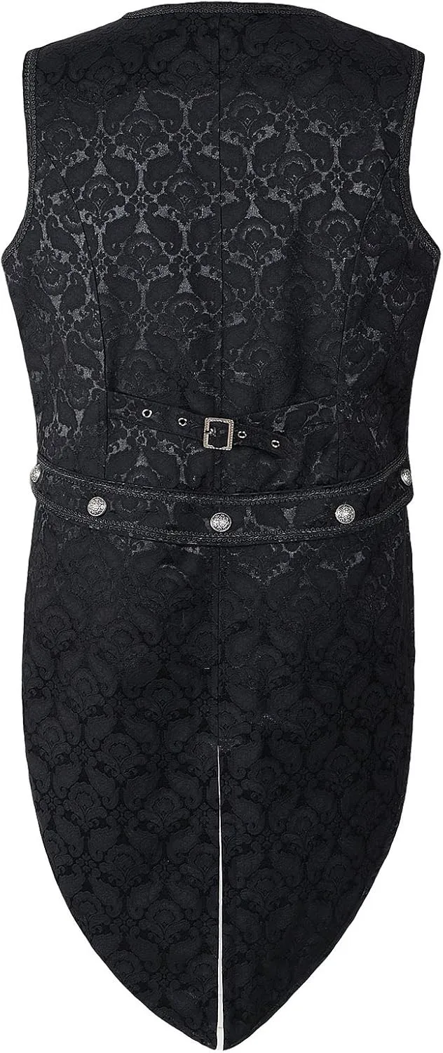Mens Vest Waistcoat Tailcoat Black Damask Gothic Steampunk Victorian