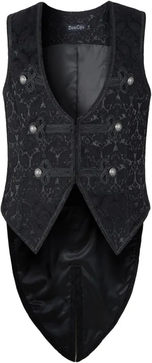 Mens Vest Waistcoat Tailcoat Black Damask Gothic Steampunk Victorian