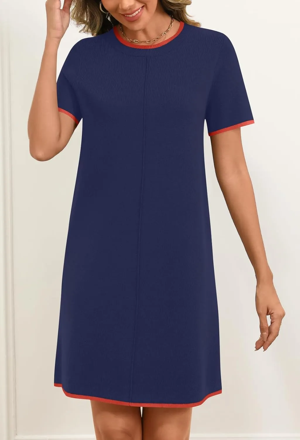 MEROKEETY Women's 2025 Summer Short Sleeve Mini Dress Casual Crewneck Color Block Knit Dresses