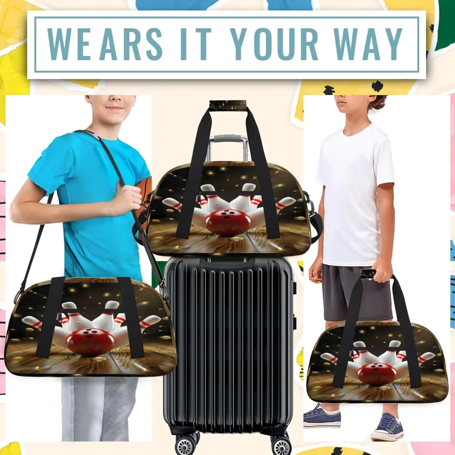 Modern Bowling Ball Small Gym Bag 18 inch Carry On Duffel Bag for Weekender Travel Sports Workout Yoga Gymnastics Dance Ballet