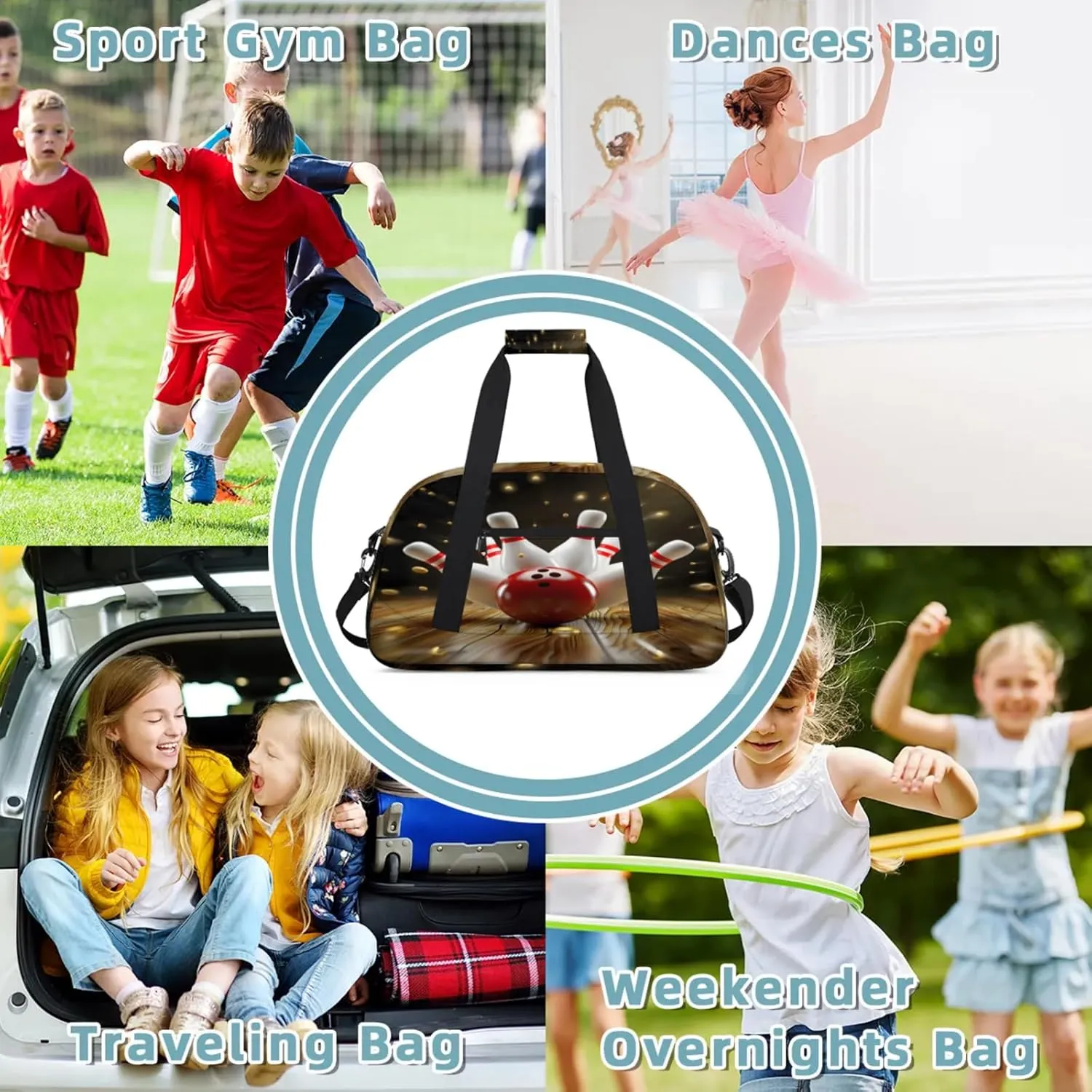 Modern Bowling Ball Small Gym Bag 18 inch Carry On Duffel Bag for Weekender Travel Sports Workout Yoga Gymnastics Dance Ballet