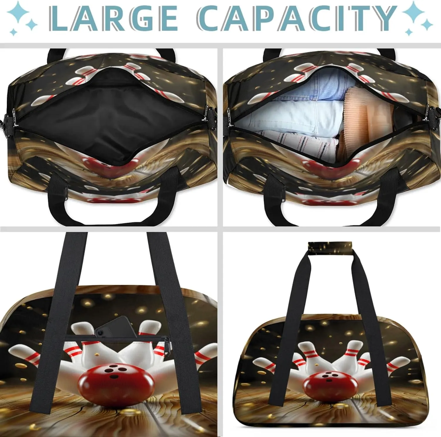 Modern Bowling Ball Small Gym Bag 18 inch Carry On Duffel Bag for Weekender Travel Sports Workout Yoga Gymnastics Dance Ballet