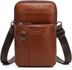 Modern Style Sling Shoulder Bag Men Travel Shoulder Bag Leather Cell Pouch Wallet Waist Side Pack for 7.0 inch Style3-Brown