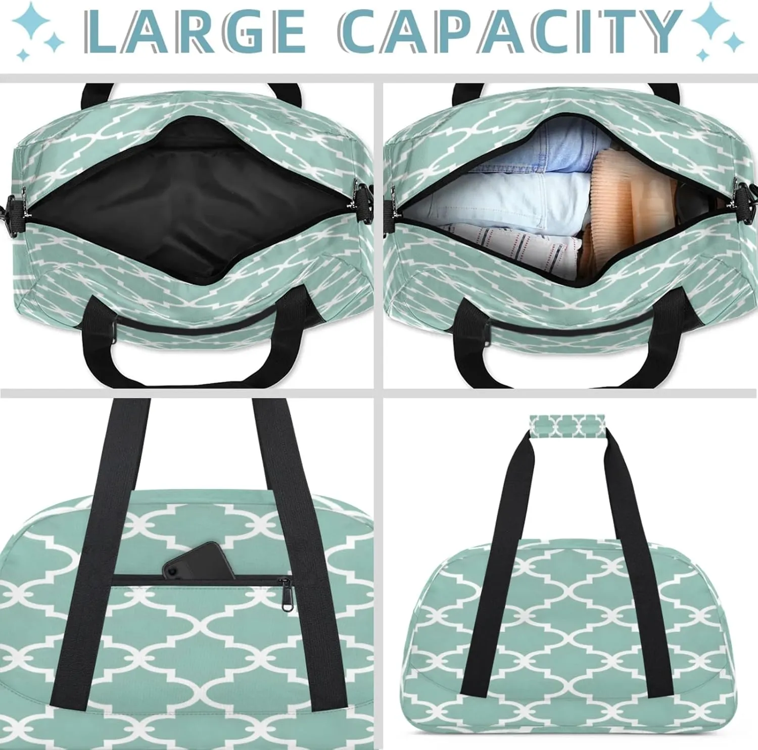 Morocco Modern Small Gym Bag 18 inch Carry On Duffel Bag for Weekender Travel Sports Workout Yoga Gymnastics Dance Ballet