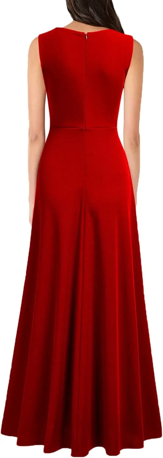 MUSHARE Women's V Neck Sleeveless Split Formal Dress Cocktail Party Prom Long Dresses